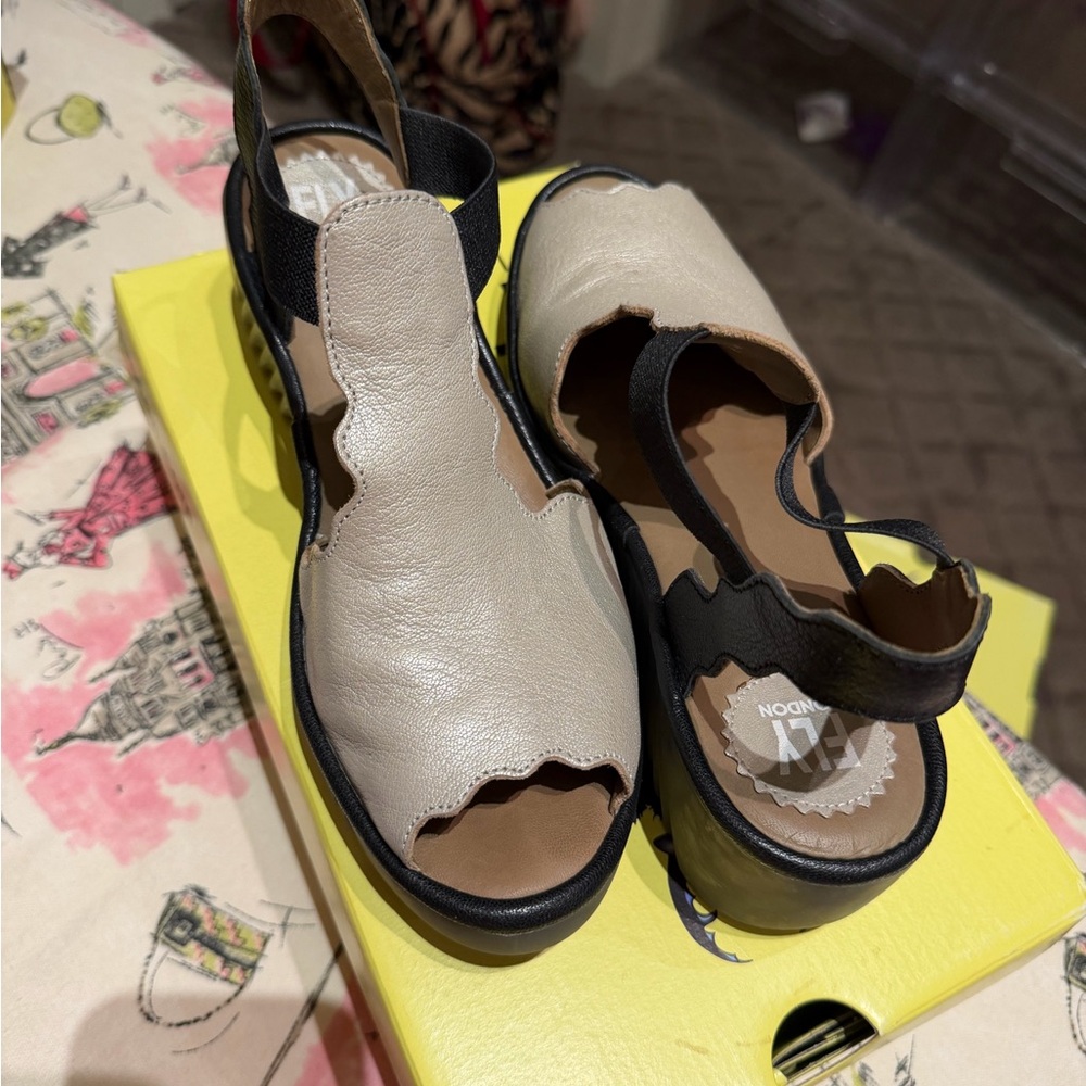 Fly London Women's Sandals in Cream and Black